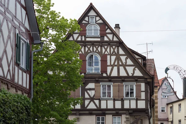 South German Town Wooden Framework Details Colored Birds Marketplace Spring — Stock Photo, Image