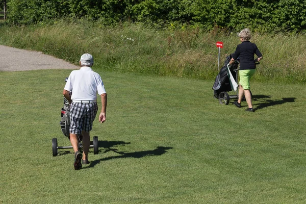 Día Muy Soleado Junio Sur Alemania Ven Campos Golf Con —  Fotos de Stock