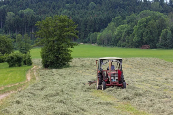 Very Sunny Day June South Germany You See Tractor Farmer — Stock Photo, Image