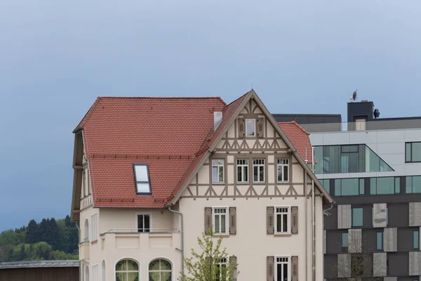 in a south german historical city facades with its detailed ornaments and figures describe fascinating romantic view at the time form 1900 until today