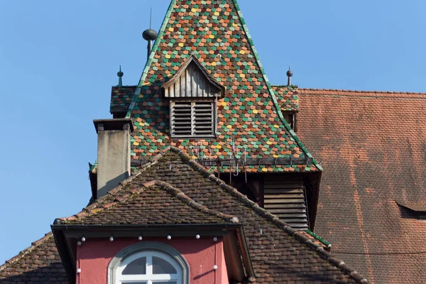 on a very sunny day end of may in south german historical city ancient facades and roofs of pastell colors are inspiring views of contemplation