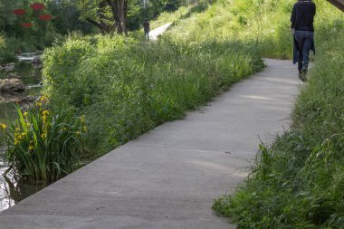 çiftler de ağaçların gölgesinden ile yeşil çim atmosferde sıcak havalarda rahatlatıcı bir zaman var gibi Haziran ayında Güney Almanya çok güneşli bir günde siz bayanlar, baylar ve her ikisi de birlikte görmek