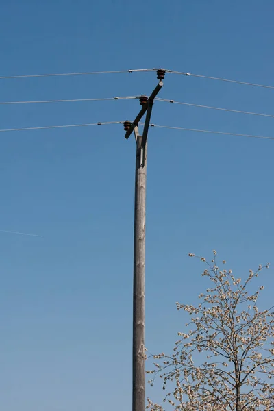 Powerline Céu Cor Azul — Fotografia de Stock