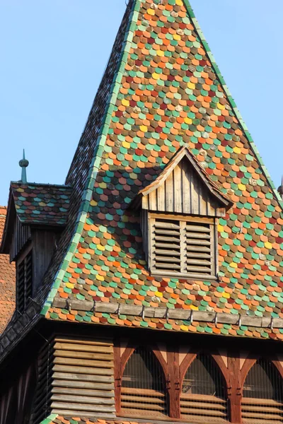 Facadess Dachy Zabytkowe Miasto Południowych Niemczech Widoczne Ozdoby Części Okna — Zdjęcie stockowe