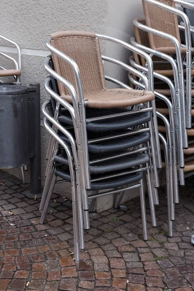 View Stacked Chairs Rainy Day Southern Germany — Stock Photo, Image