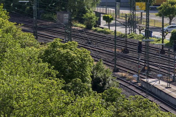 Tren Stasyonu Parça Trenler Altyapı Bir Şehir Stuttgart Yakınındaki Güney — Stok fotoğraf