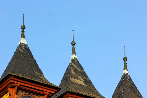 Facadess Střechy Historické Město Jižním Německu Viditelné Ornamenty Části Okna — Stock fotografie