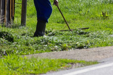 stuttgart yakınındaki Güney Almanya'da çim yaz ay Ağustos yan yatan yaşlı çiftçi