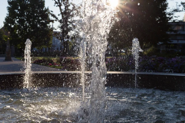 Lente Fontein Ochtend Zon — Stockfoto