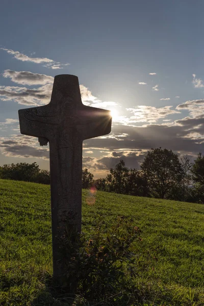 Crocifisso Cielo Serale Settembre Nella Zona Rurale Della Germania Meridionale — Foto Stock