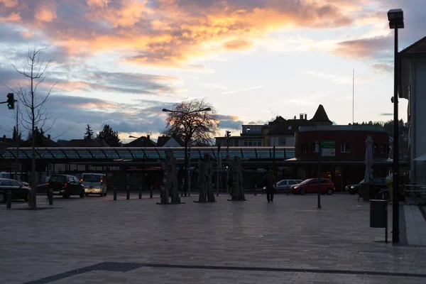 sunset in november autumn boulevard in south germany historical city near stuttgart and munich