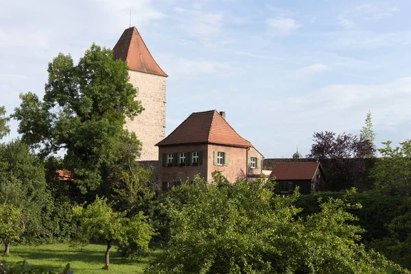 Einer Historischen Stadt Bayern Süddeutschland Zeigen Sommer Alte Türme Und — Stockfoto