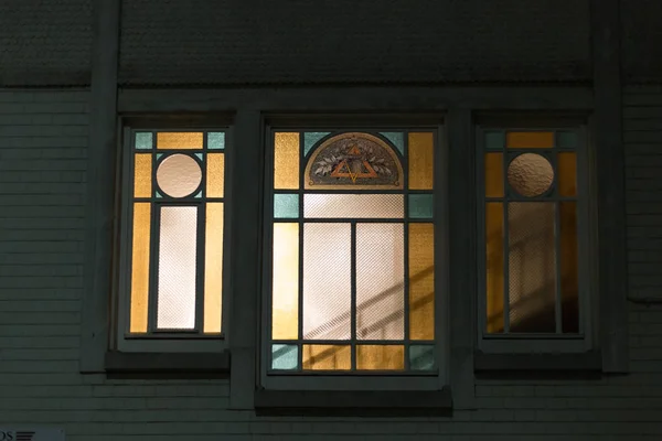 Jugend Franska Ordet Jugendstil Tyska Windows Vid Novemberkväll Historisk Stad — Stockfoto