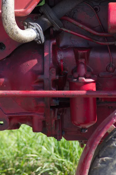 Régi Traktor Piros Zöld Színű Részleteit Motor Motor Eszközök — Stock Fotó