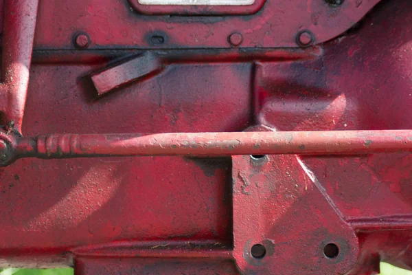 Starý Traktor Červené Zelené Barvě Detaily Motoru Motor Nástrojů — Stock fotografie