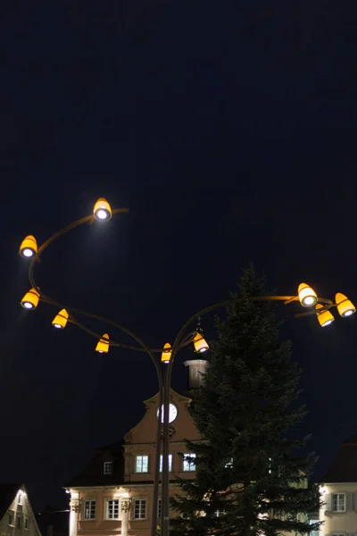 Lumières Ville Nuit Avec Des Façades Architecture Marché Dans Une — Photo