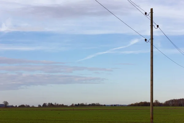 Palo Telegrafico Autunno Paesaggio Sud Della Germania Campagna Con Nuvole — Foto Stock