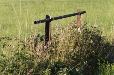 çok güneşli Güney Almanya'da Temmuzda yaz alan çim aşağıdaki ile korkuluk görmek