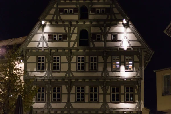 Fából Készült Keret Windows Lámpák Fények Október Este Déli Németország — Stock Fotó