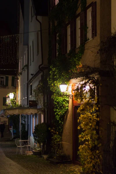 Historische Fachwerkfassaden Mit Details Der Novembernacht Der Süddeutschen Stadt Bei — Stockfoto