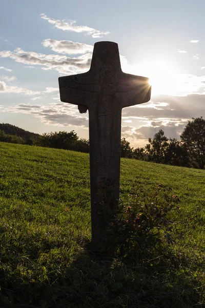 Crocifisso Cielo Serale Settembre Nella Zona Rurale Della Germania Meridionale — Foto Stock