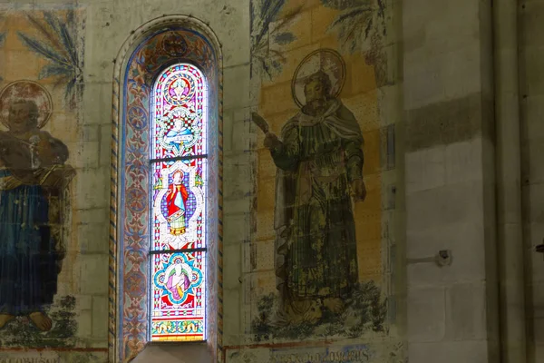 Romersk Arkitektur Detaljer För Historisk Kyrka Södra Tyskland Staden Schwaebisch — Stockfoto