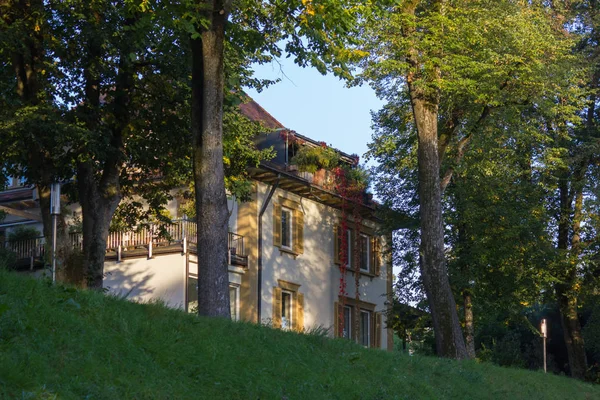 Fassaden Architektur Und Bäume Einer Historischen Stadt September Herbstsaison Süddeutschland — Stockfoto