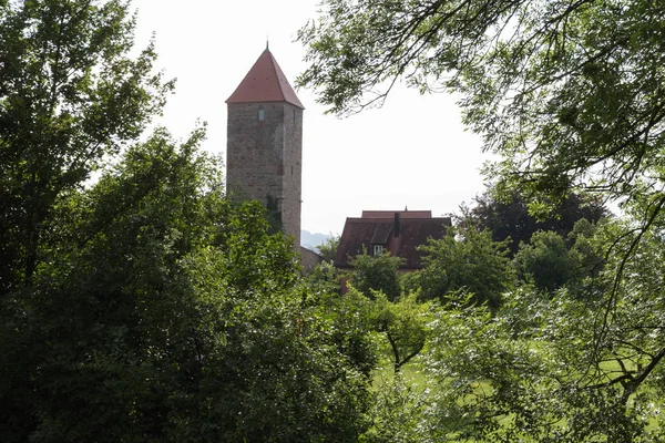 Историческом Городе Бавария Южной Германии Летом Старые Башни Крыши Лампами — стоковое фото