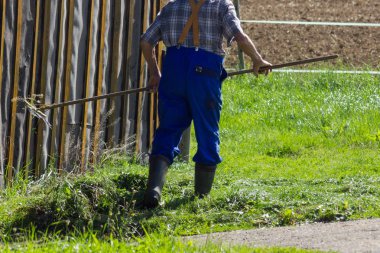 stuttgart yakınındaki Güney Almanya'da çim yaz ay Ağustos yan yatan yaşlı çiftçi