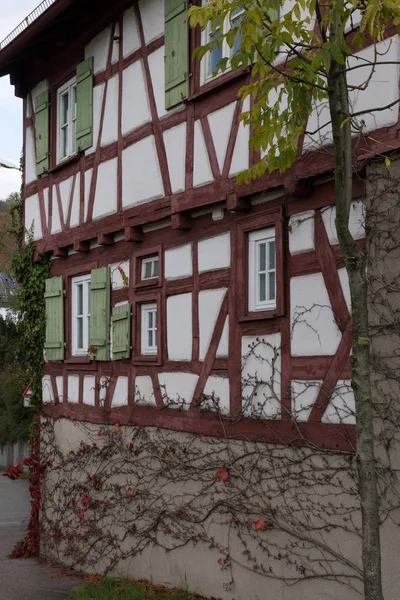 Архитектура Фасадов Окна Каркасных Зданий Южной Германии Исторический Город Между — стоковое фото