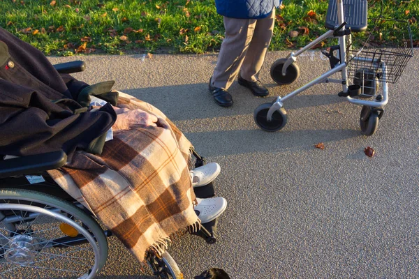 Rollator Med Äldre Dam Landsbygden Historisk Stad Södra Tyskland — Stockfoto