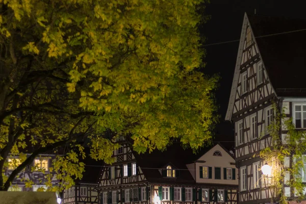 Исторический Каркас Фасадов Деталями Ночь Ноябрь Южной Германии Города Вблизи — стоковое фото