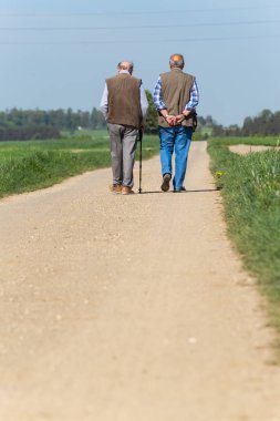 İki üst düzey adam counrtyside tarafından yürüyüş.