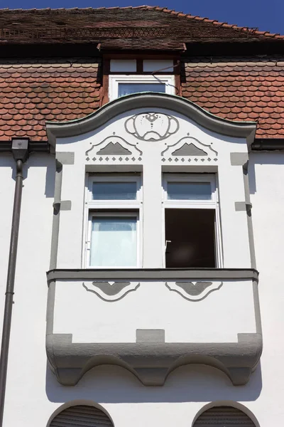 arabic building facade with oriental architecture in south german city schwaebisch gmuend sunny day