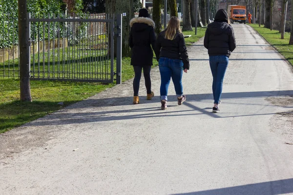 南ドイツの歴史的都市における冬の午後 月日当たりの良い都市公園で歩く人 — ストック写真