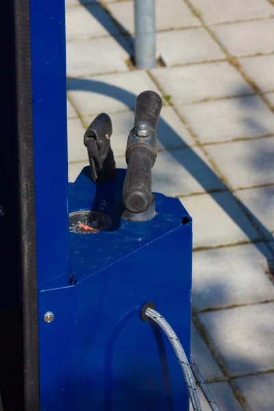 Fahrrad Service Station Und Details Werkzeuge Starke Blau Rote Farben — Stockfoto