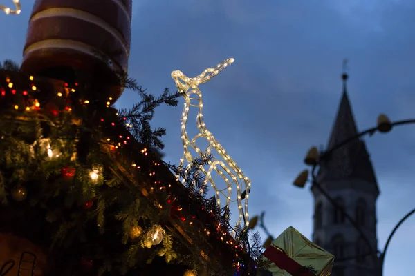 Adornos Navidad Mercado Navidad Advenimiento Alemania Diciembre Noche Invierno — Foto de Stock