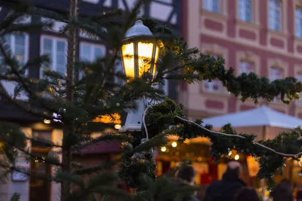 Weihnachtsdekoration Auf Dem Weihnachtsmarkt Deutschland Dezemberwinterabend — Stockfoto