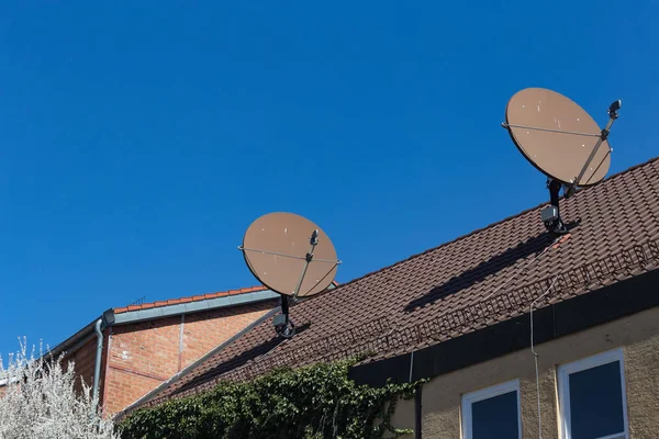 Dach Mit Antenne Über Fachwerkfassaden Süddeutschland Blauer Himmel Frühlingstag — Stockfoto