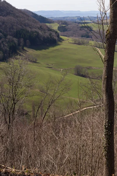 Berglandschaft Süddeutschland Zum Osterfrühling Einem Sonnig Blauen Himmelstag — Stockfoto