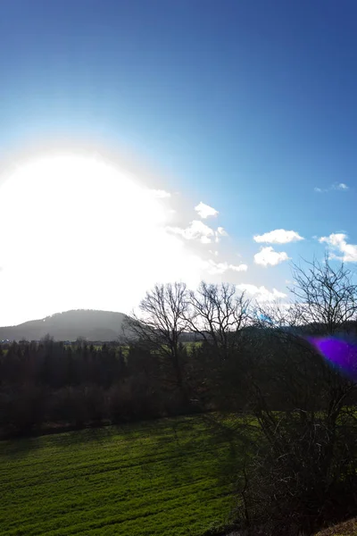 Krajina Stromem Modré Obloze Prosinci Adventní Slunečný Den Jižní Německo — Stock fotografie