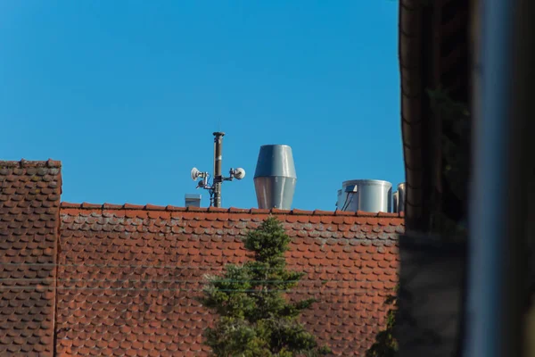 Fachadas Cidade Telhado Antena Chaminé Primavera Noite Sul Alemanha — Fotografia de Stock