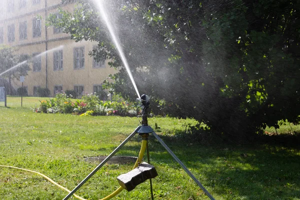 Spinkle Equipment Green Lawn Springtime Morning Historical Park South Germany — Stock Photo, Image