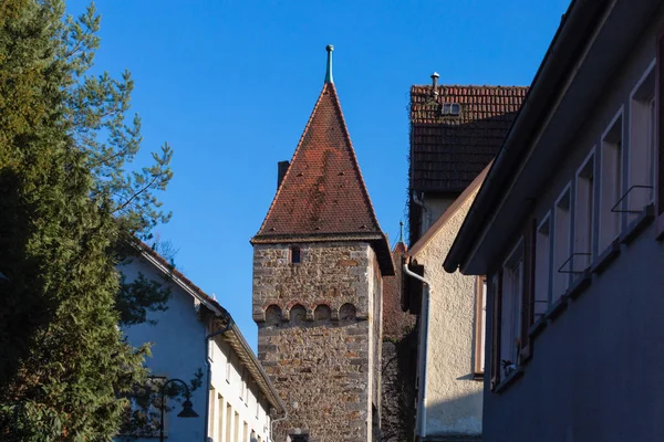 Város Homlokzatok Háztetők Antenna Kémény Tavaszi Este Dél Németországban — Stock Fotó