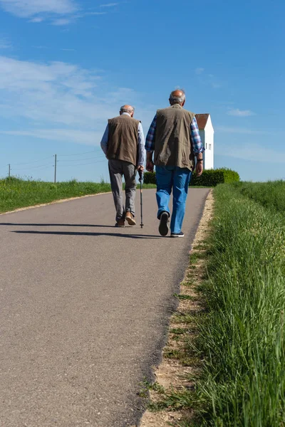 Dos Hombres Mayores Caminando Por Campo —  Fotos de Stock