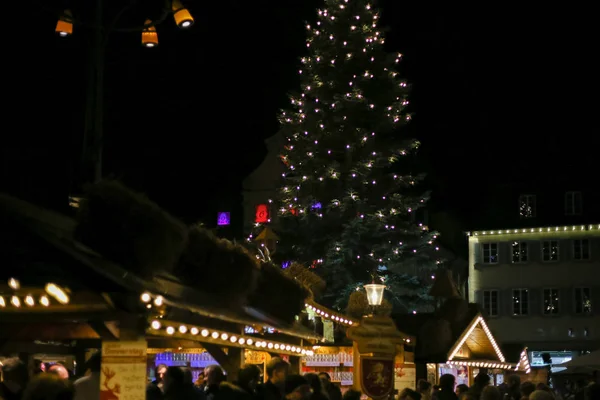 Kerst Leidde Neonlichten Sterren Xmas Bomen Historische Stad Markt Zuid — Stockfoto