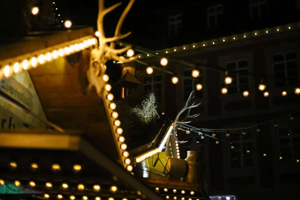 Navidad Llevó Luces Neón Estrellas Árboles Navidad Mercado Histórico Ciudad — Foto de Stock