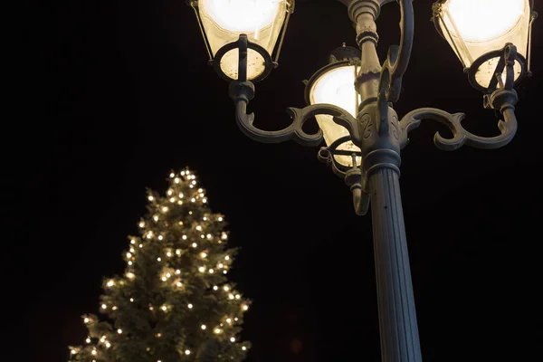 Borrosa Árbol Adviento Navidad Mercado Histórico Ciudad Del Sur Alemania — Foto de Stock