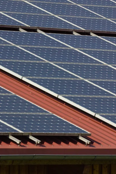 Panel Solar Azotea Cielo Azul Soleado Día Primavera —  Fotos de Stock