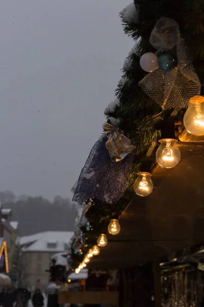 Havazás Karácsonyi Vásár Lámpák Lámpák Történelmi Piactéren Déli Németország Város — Stock Fotó
